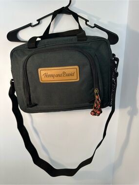 Harry and David Black Canvas Messenger Bag with Leather Logo Patch
